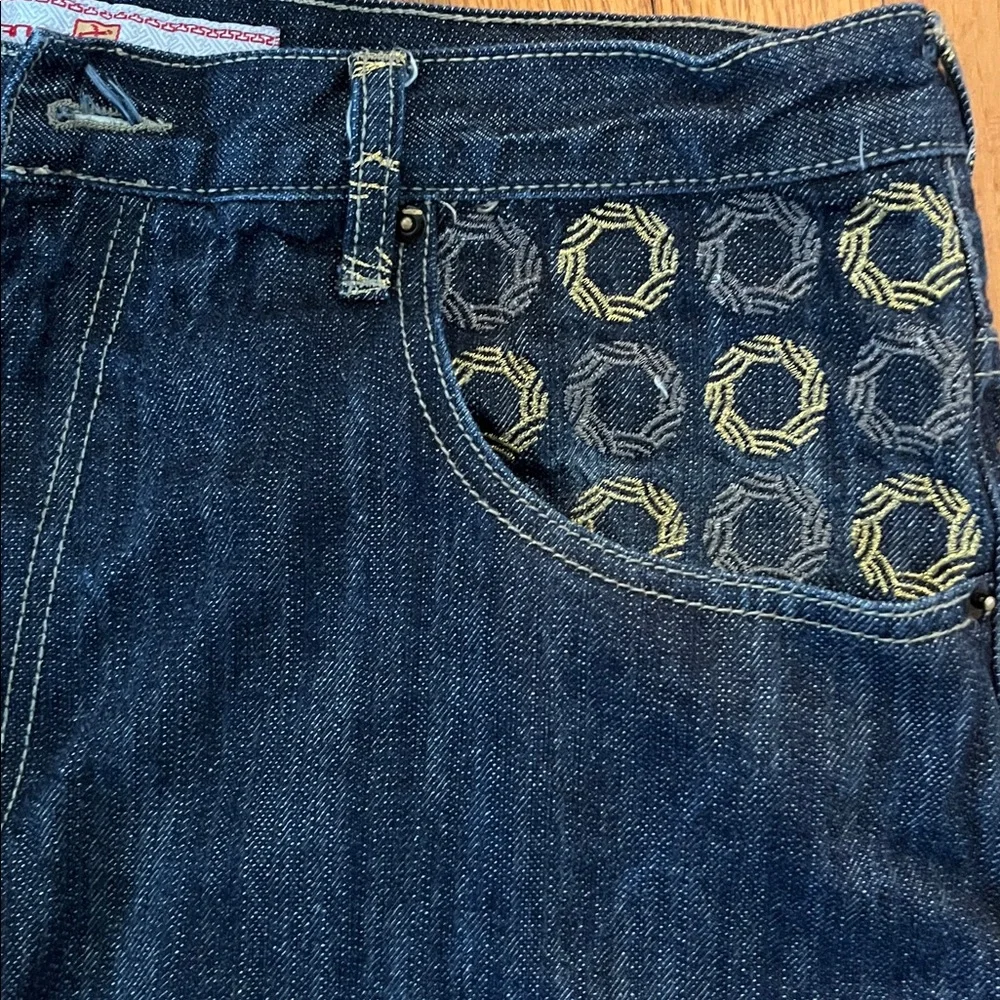 Kanji Premium Vintage Men’s Embroidered Dark Wash Jeans Men’s Y2K Size 36x32